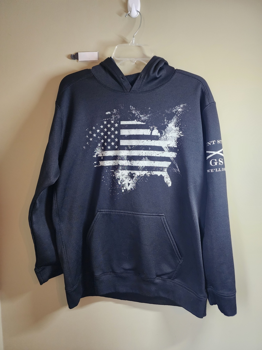 Grunt Style Hoodie Mens Medium Black American Flag Soldier Military Patriotic M